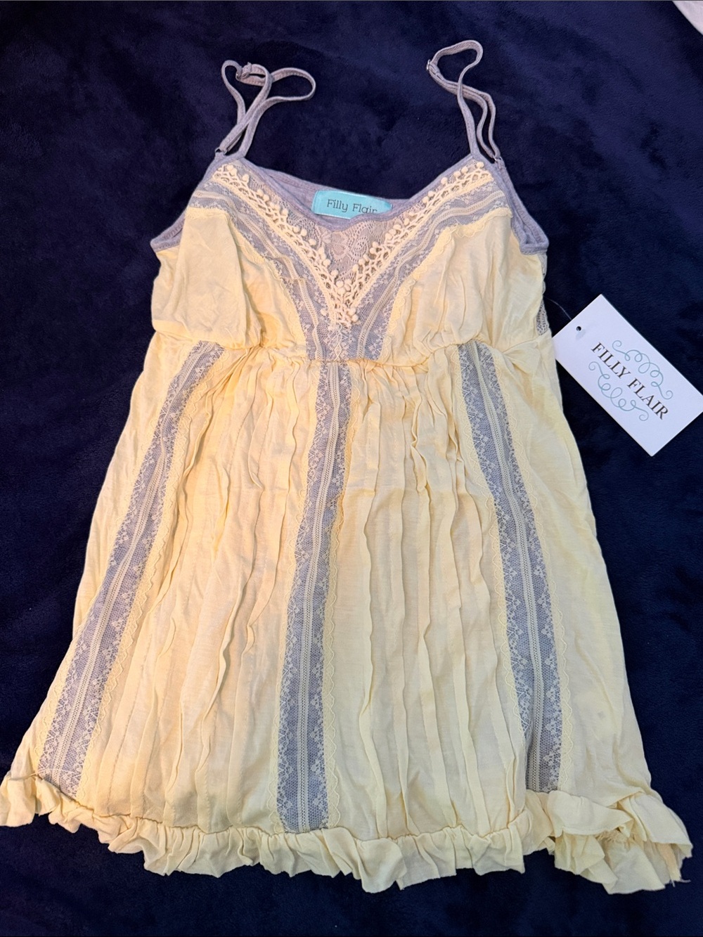 Filly Flair Yellow Camisole Top with Light Grey Lace Trim